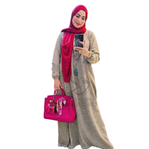 فستان شتوي ريب مضلع-رمادي